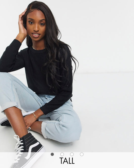 Brave Soul Tall grunge crew neck jumper in black