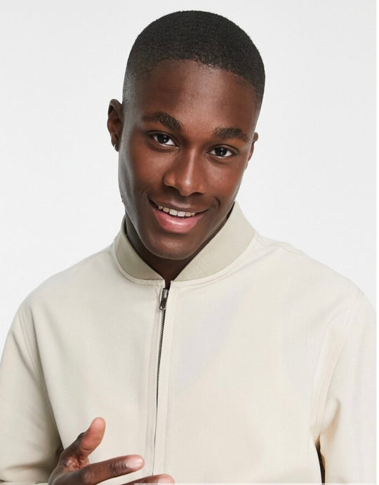 ASOS DESIGN smart co-ord bomber jacket in stone