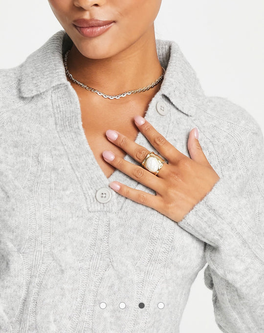 ASOS DESIGN Curve knitted cable mini dress with open collar in recycled polyester blend in grey