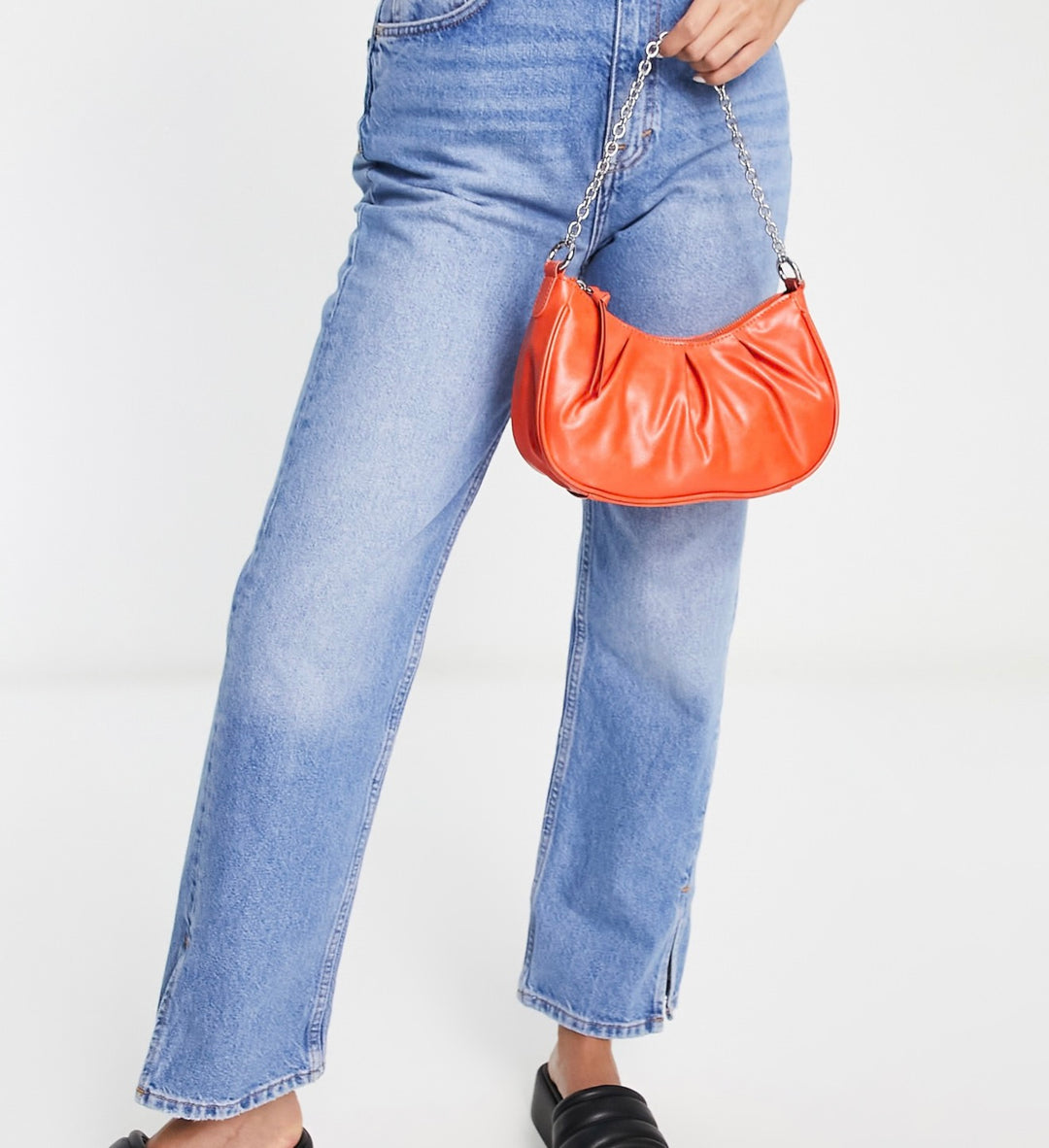 Mango chain detail ruched shoulder bag in bright orange