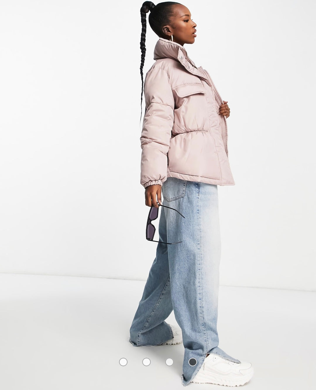 Threadbare Gemma cinched waist hooded puffer coat in taupe