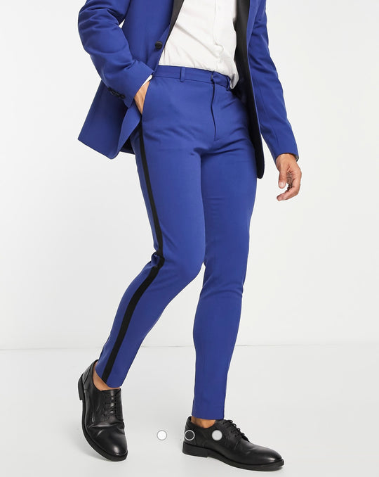 ASOS DESIGN super skinny tuxedo suit trousers in bright blue