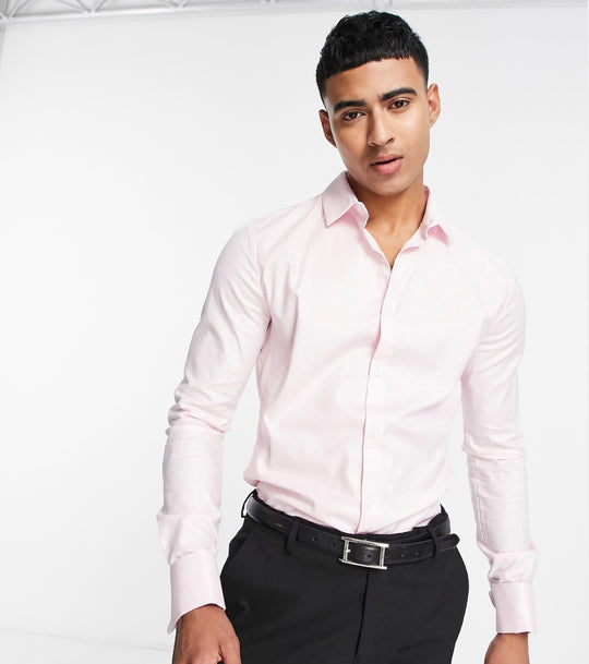 ASOS DESIGN royal oxford shirt with double cuff in pink