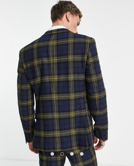 ASOS DESIGN slim suit jacket in blue and yellow