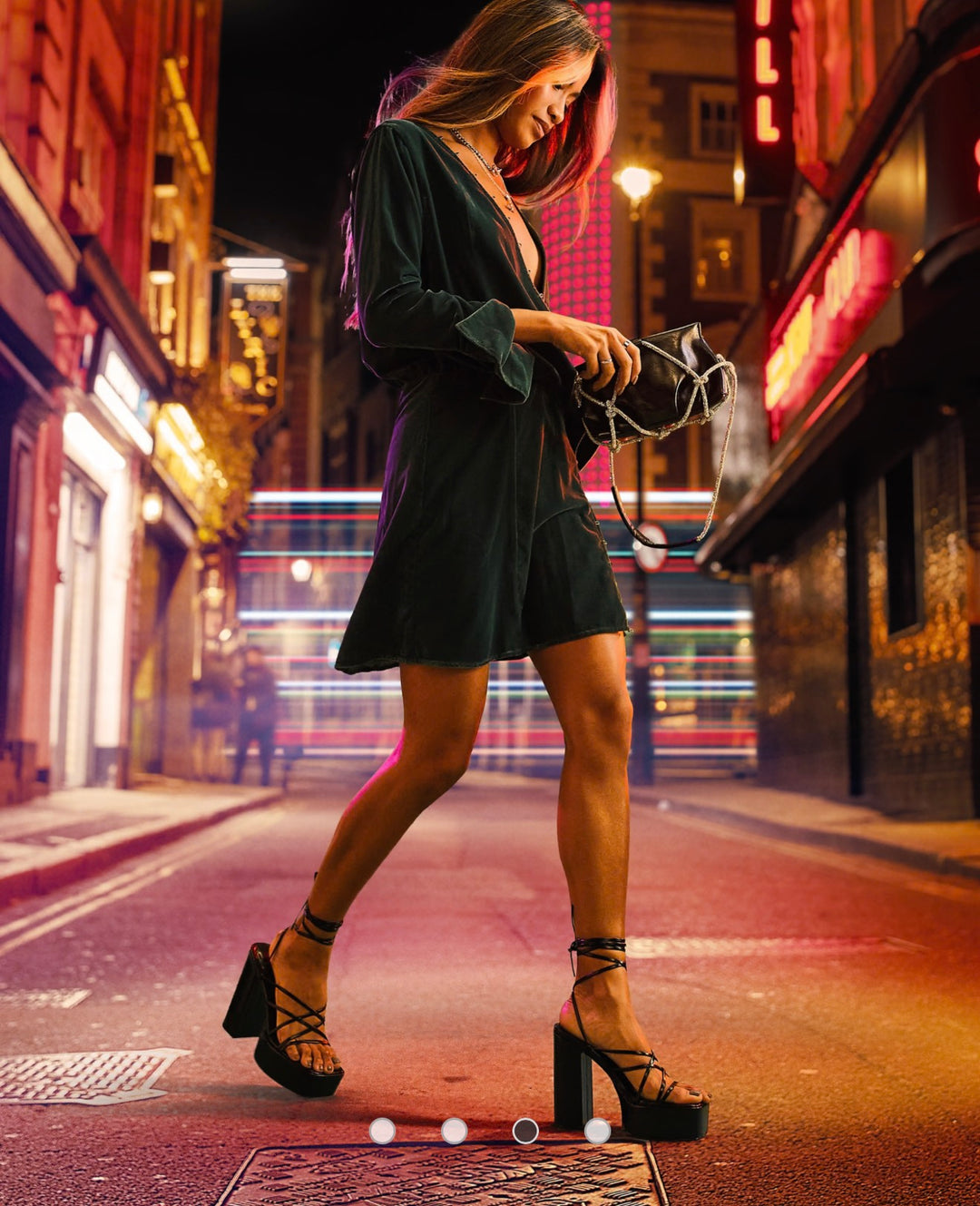 ASOS DESIGN velvet bias cut drape mini dress with button detail in forest green