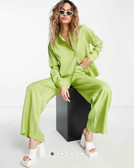Daisy Street Plus wide leg trousers in green shimmer