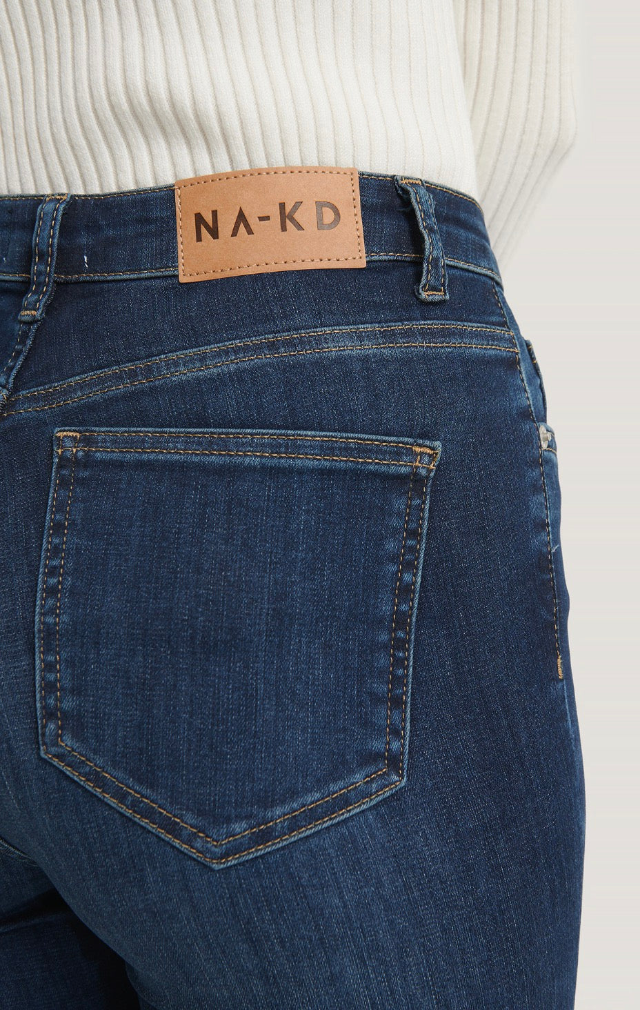 NA KD Skinny High Waist Open Hem Jeans in Dark Blue
