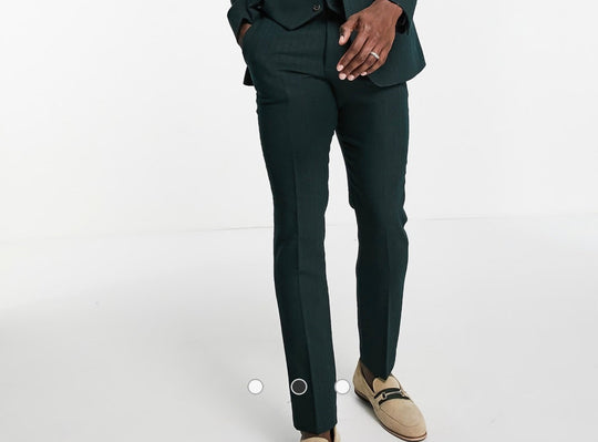ASOS DESIGN wedding skinny wool mix suit trousers in forest green herringbone