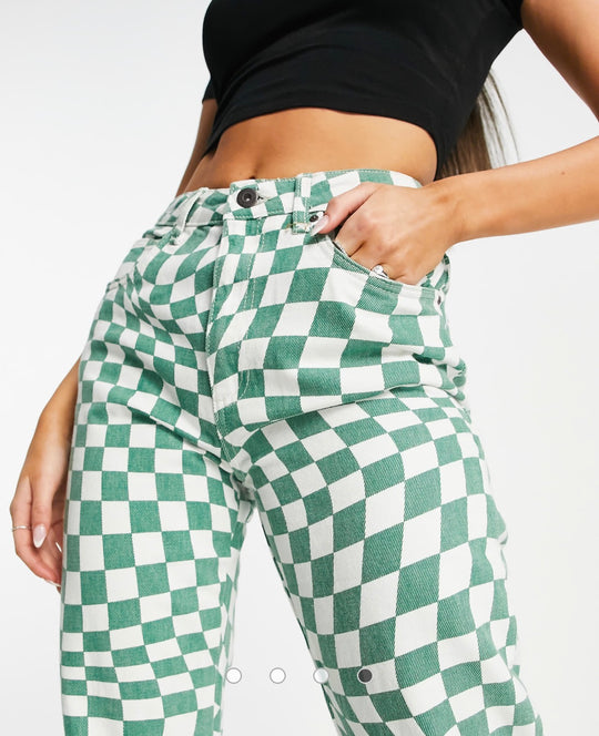 Cotton On Green Checkerboard Long Straight Jean