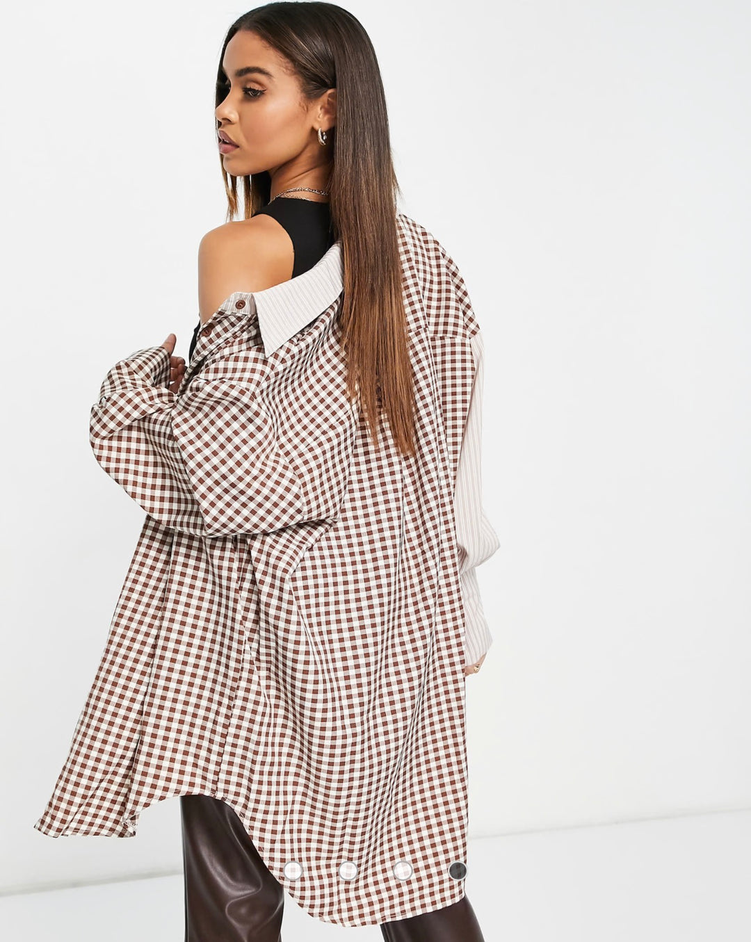 Missguided oversized shirt in brown contrast gingham