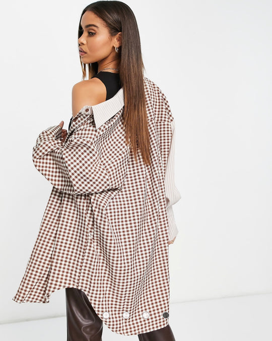 Missguided oversized shirt in brown contrast gingham