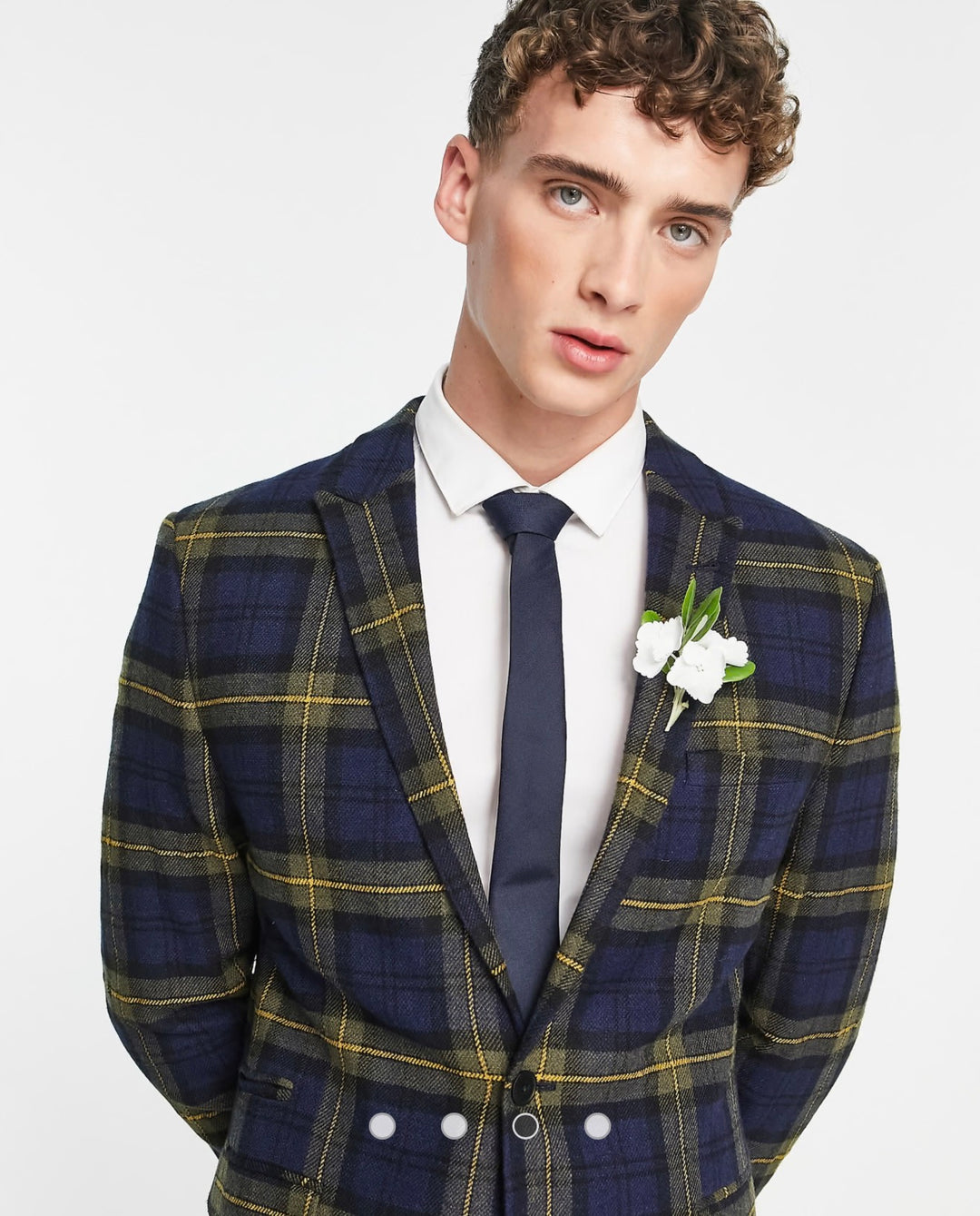 ASOS DESIGN slim suit jacket in blue and yellow