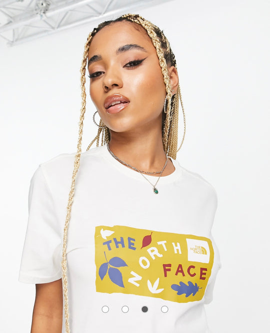 The North Face Leaf Drawing chest print t-shirt in off white