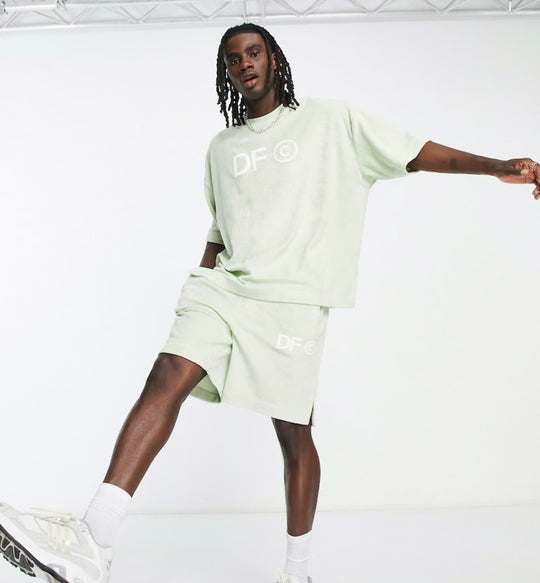ASOS Dark Future co-ord oversized t-shirt in towelling with side splits and logo embroidery in light green