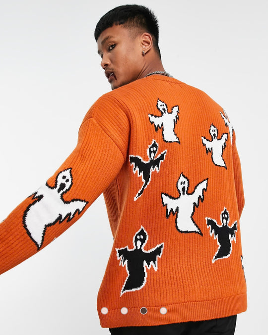 ASOS DESIGN knitted halloween jumper with ghosts