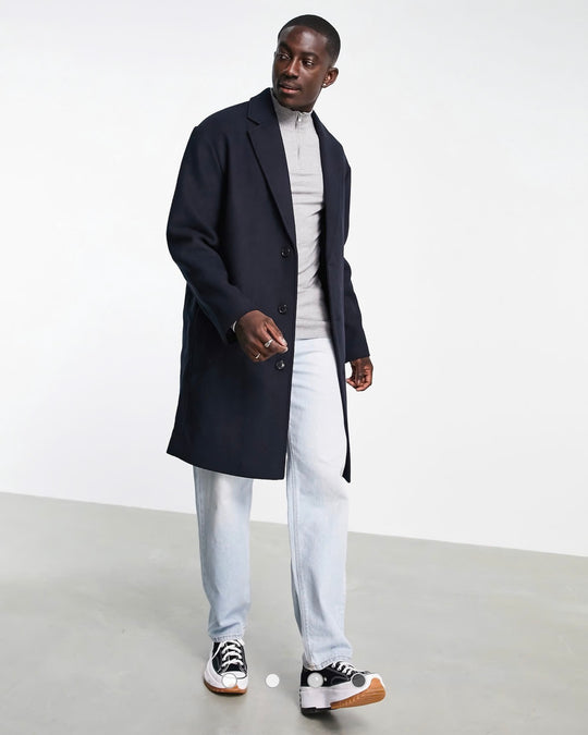 ASOS DESIGN relaxed fit wool mix overcoat in Navy
