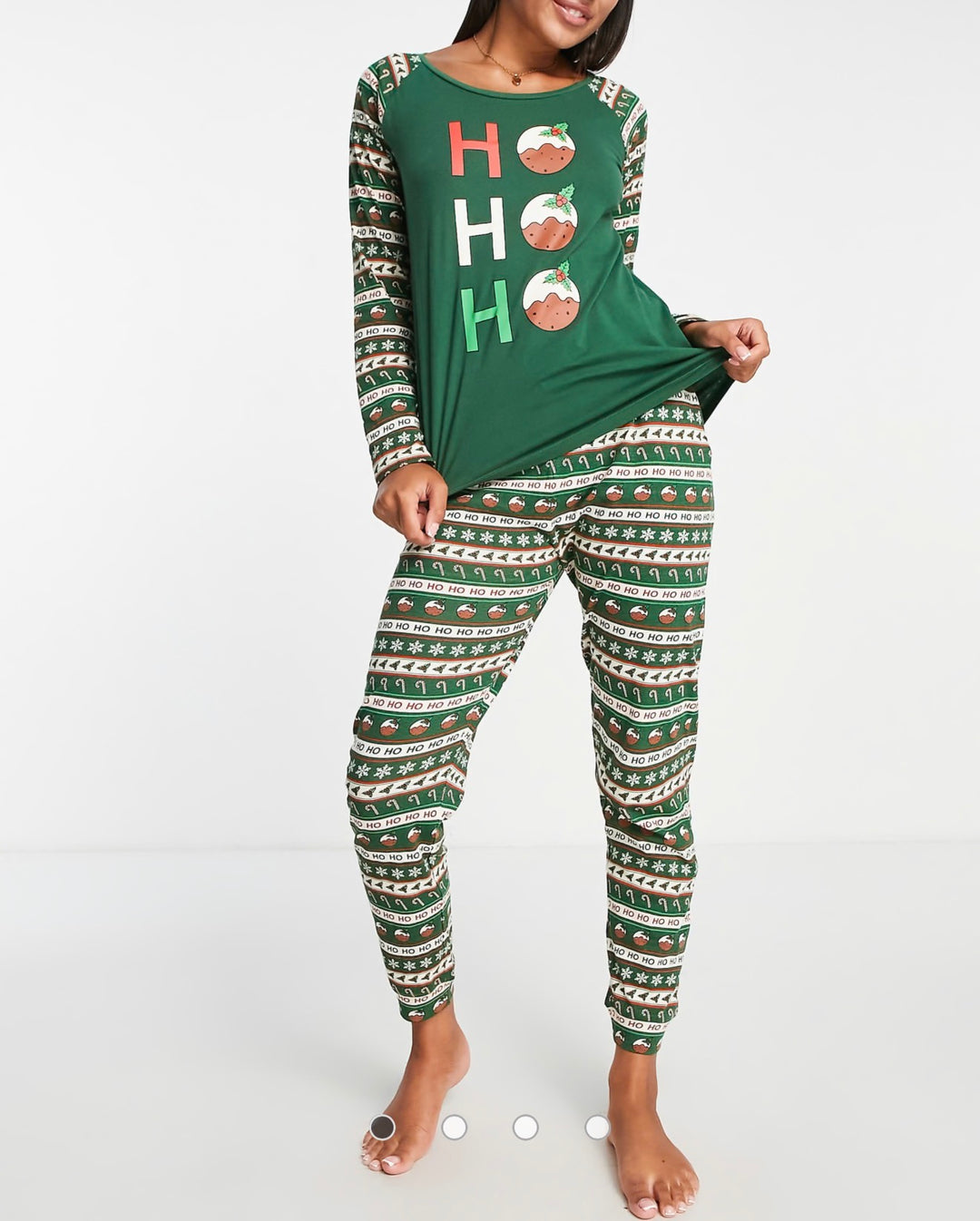 Brave Soul ho ho ho fairisle christmas pudding pyjama set in green