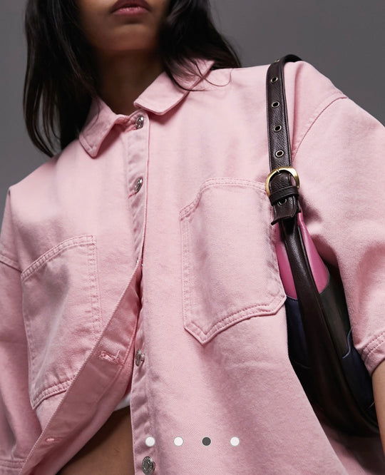 Topshop co-ord denim shacket in baby pink