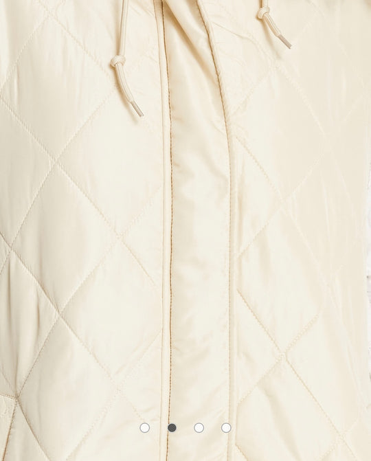 Violet Romance quilted longline gilet with hood in stone