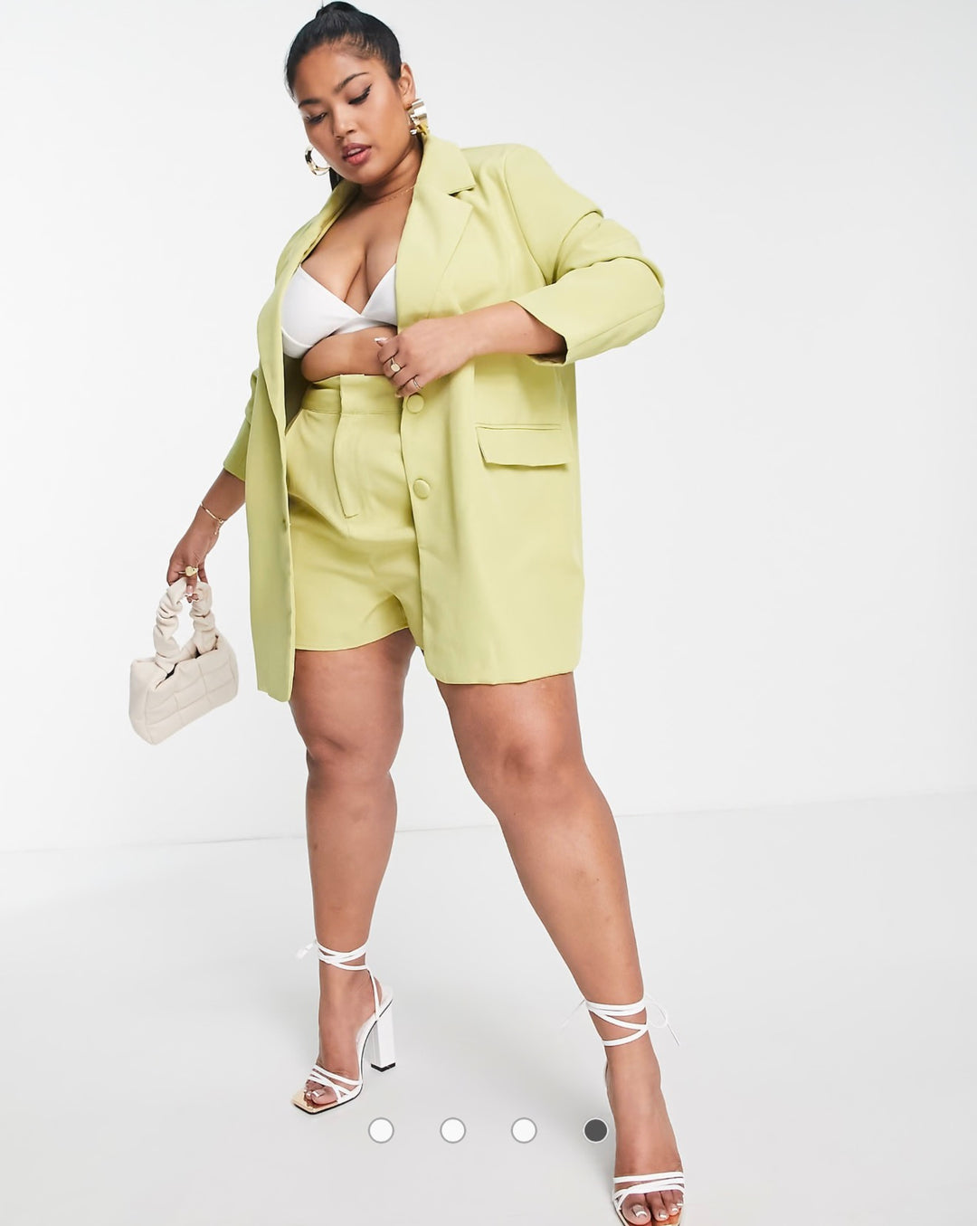 In The Style Plus x Perrie Sian boyfriend blazer co-ord in lime