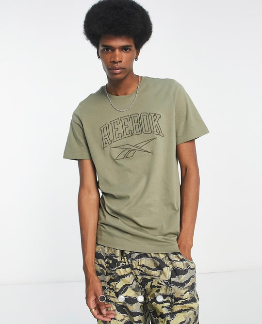 Reebok Vintage outline logo t-shirt in khaki