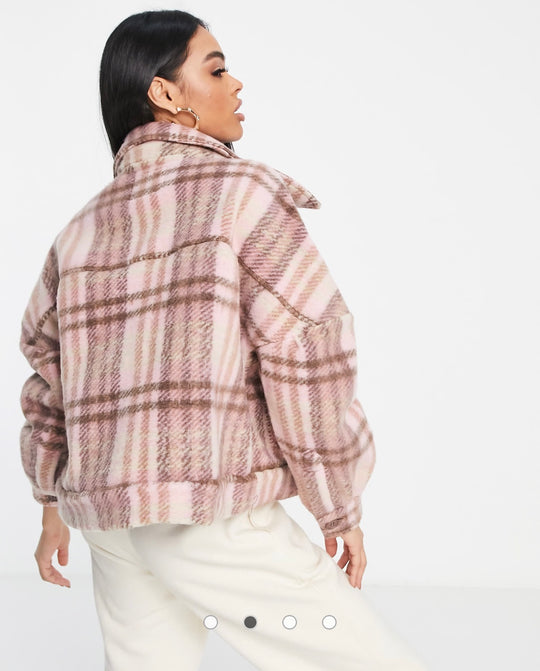 QED London trucker jacket in neutral check