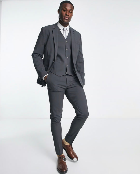 ASOS DESIGN skinny suit jacket in dark grey