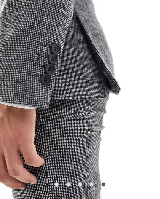 ASOS DESIGN wedding super skinny wool mix suit jacket in monochrome puppytooth