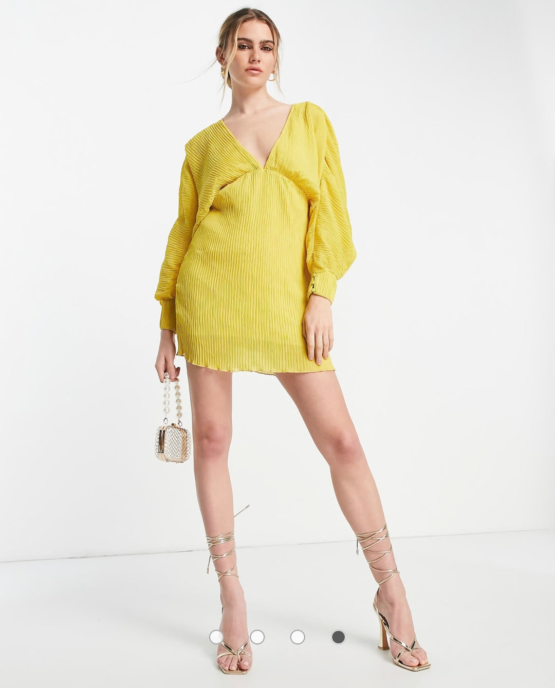 ASOS DESIGN plisserad miniklänning med batwing-ärm i senapsgult
