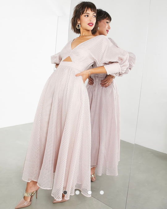 ASOS EDITION blouson sleeve midi dress in blush