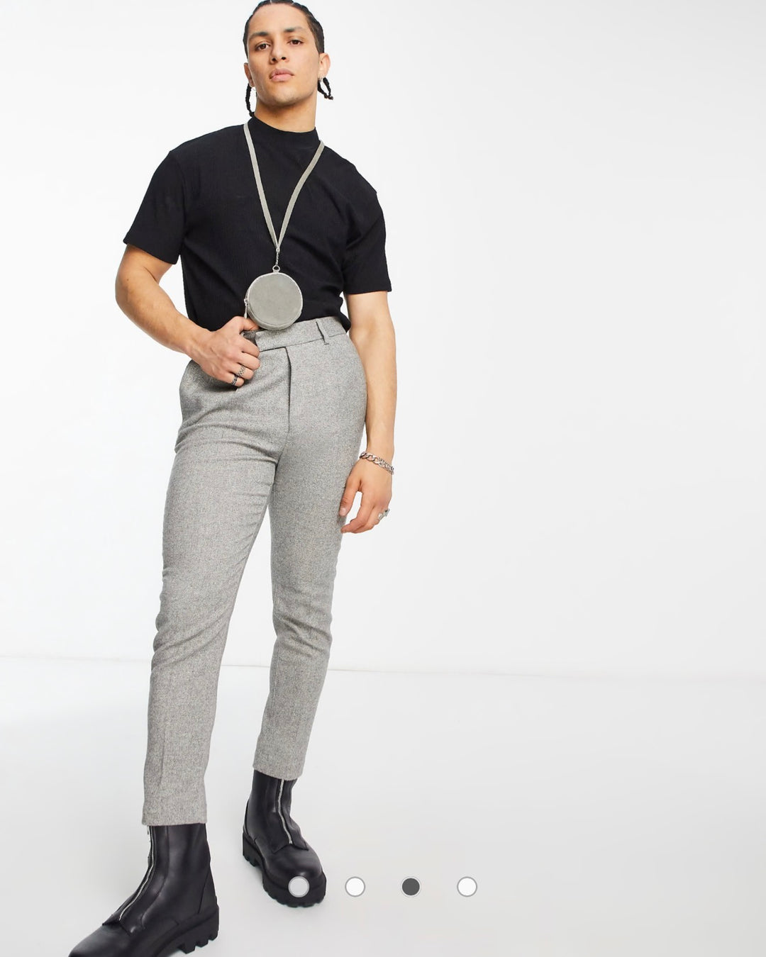 ASOS DESIGN wedding tapered wool mix smart trousers in tweed light grey