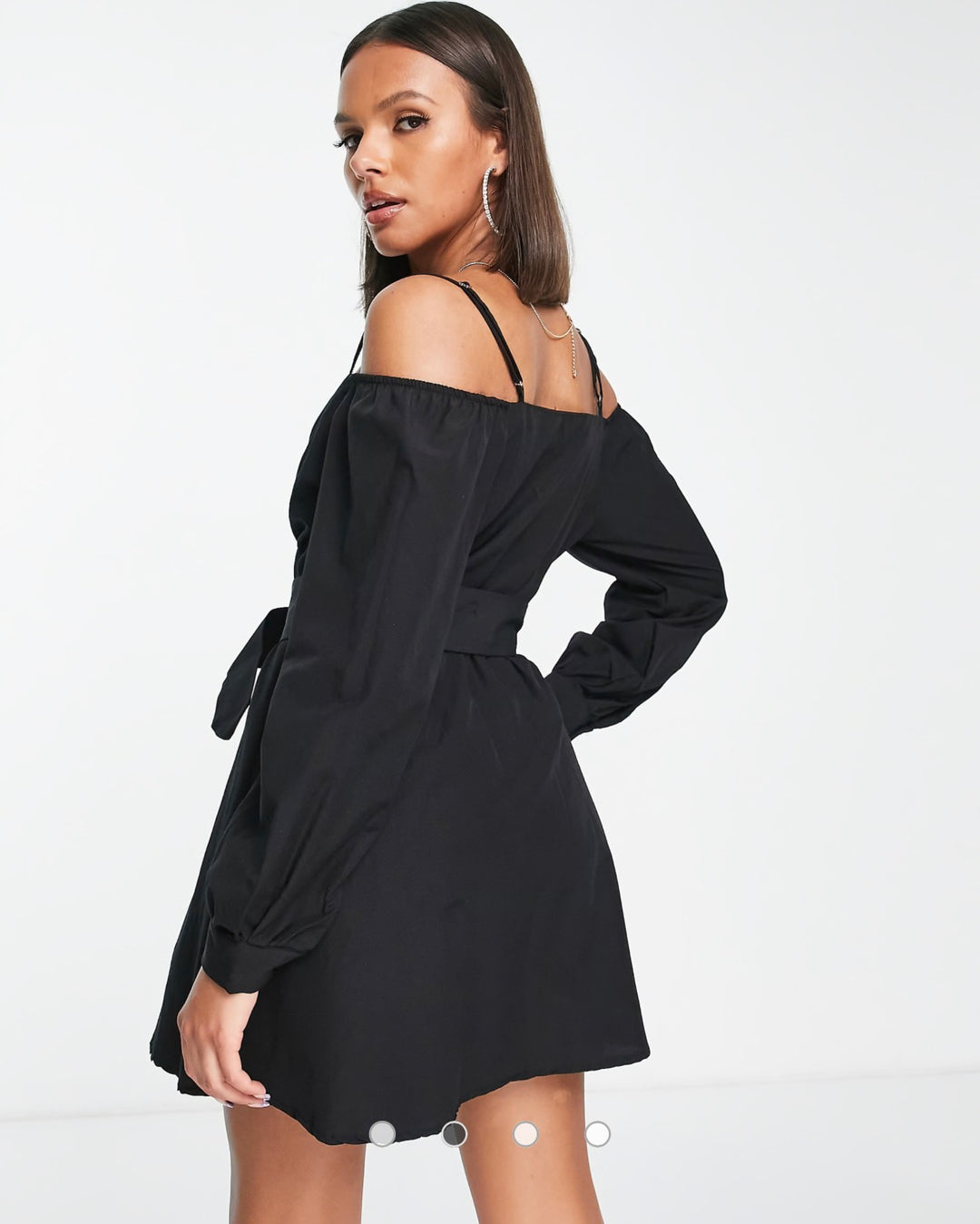 Trendyol belted off shoulder mini dress in black