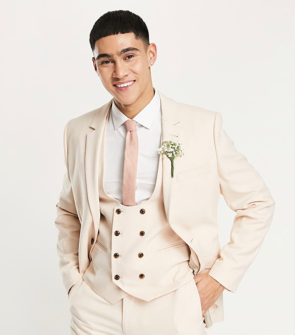 ASOS DESIGN wedding skinny suit jacket with micro texture in stone