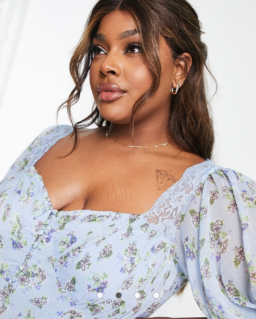 ASOS DESIGN maternity open back lace insert midi tea dress in blue ditsy floral