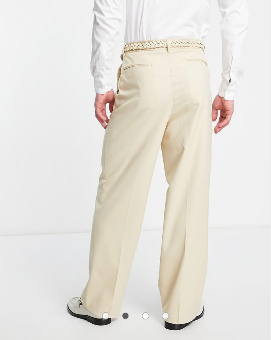 ASOS DESIGN wide leg suit pants in camel micro texture