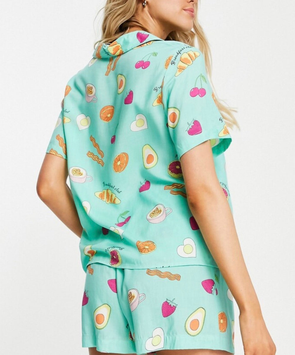 ASOS DESIGN modal breakfast shirt & short pyjama set in mint