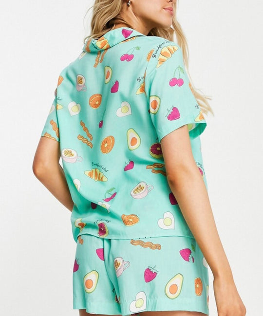 ASOS DESIGN modal breakfast shirt & short pyjama set in mint