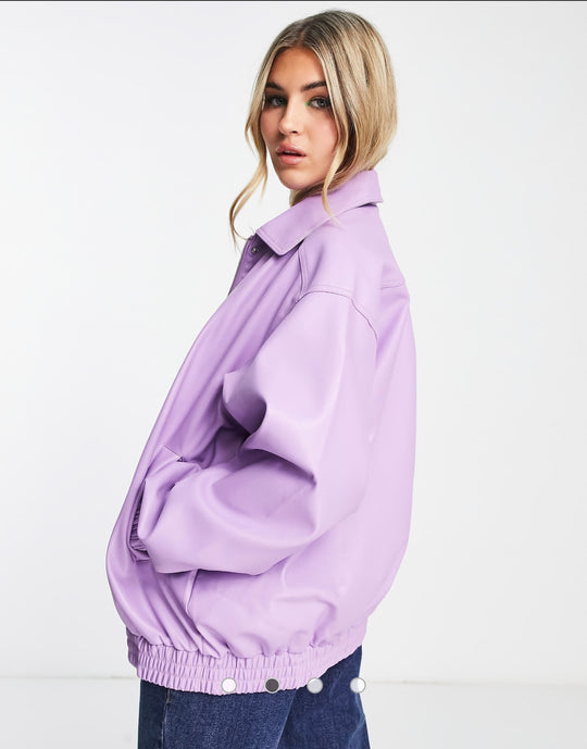 ASOS DESIGN faux leather bomber jacket in purple