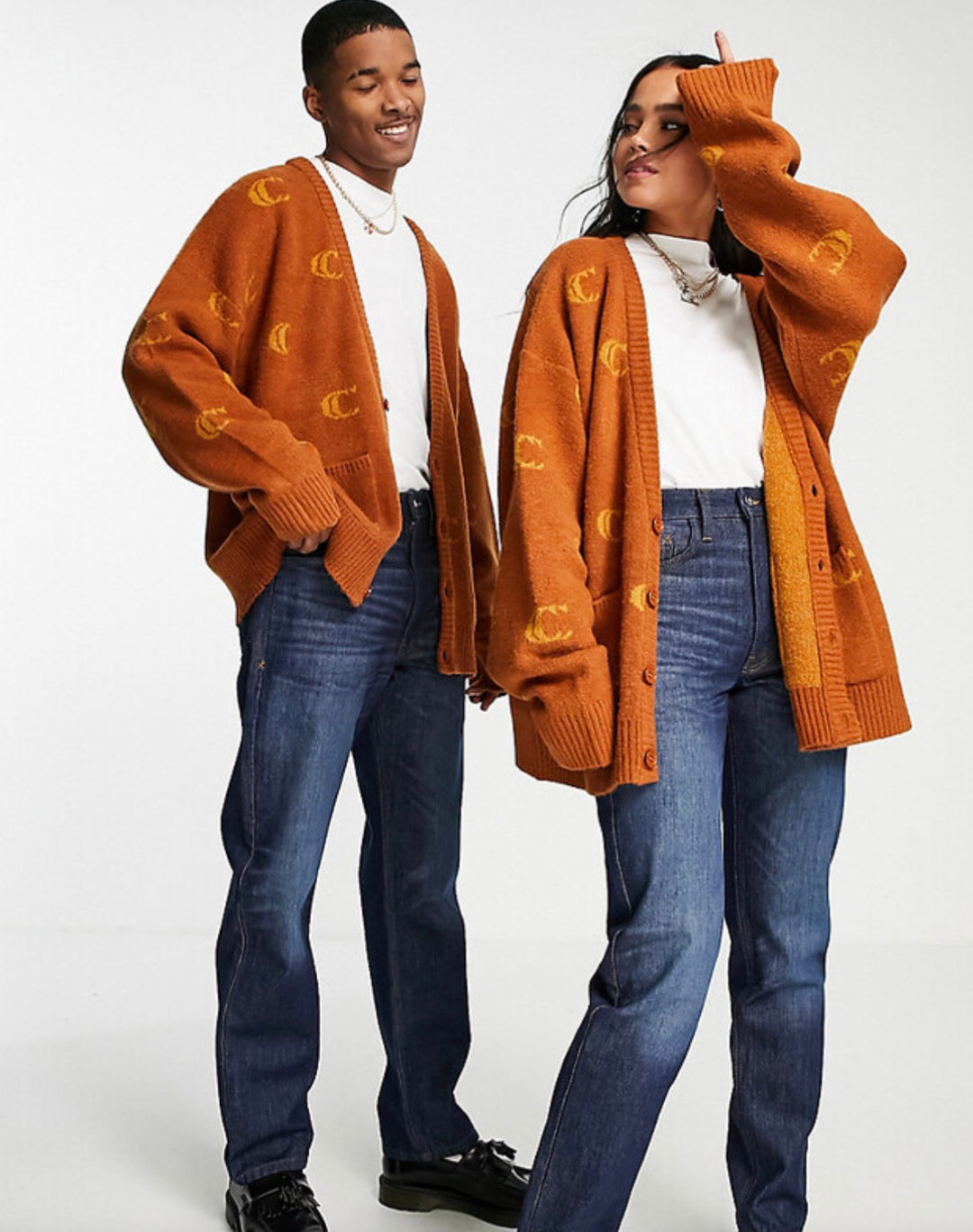 COLLUSION Unisex logo cardigan in brown