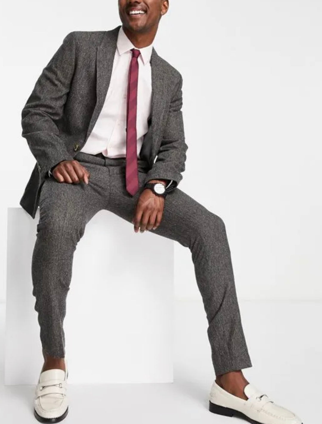 ASOS DESIGN skinny suit trousers in grey nep texture