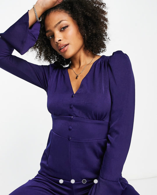 Little Mistress flared sleeve jumpsuit in blue