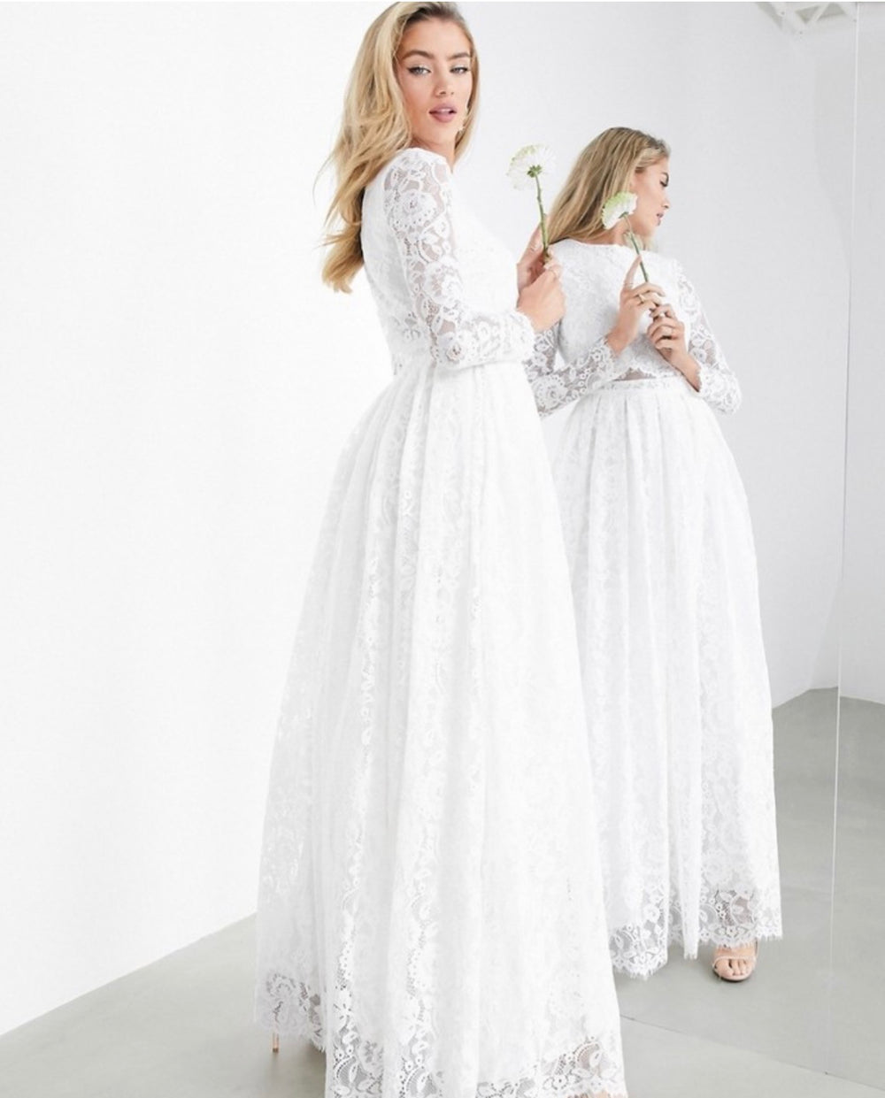 ASOS EDITION Grace lace long sleeve crop top maxi wedding dress