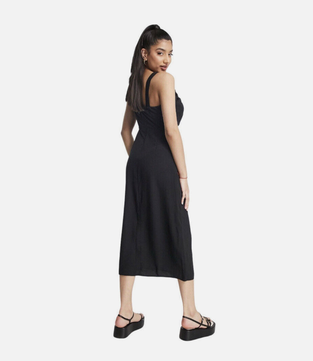 Abercrombie & Fitch cinch neck slip midi dress in black