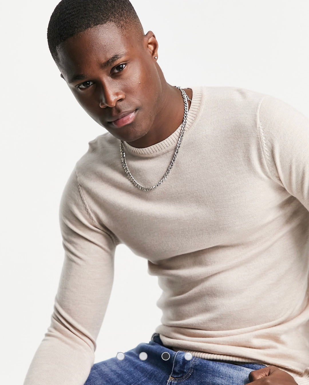 ASOS DESIGN muscle fit merino wool crew neck jumper in oatmeal marl