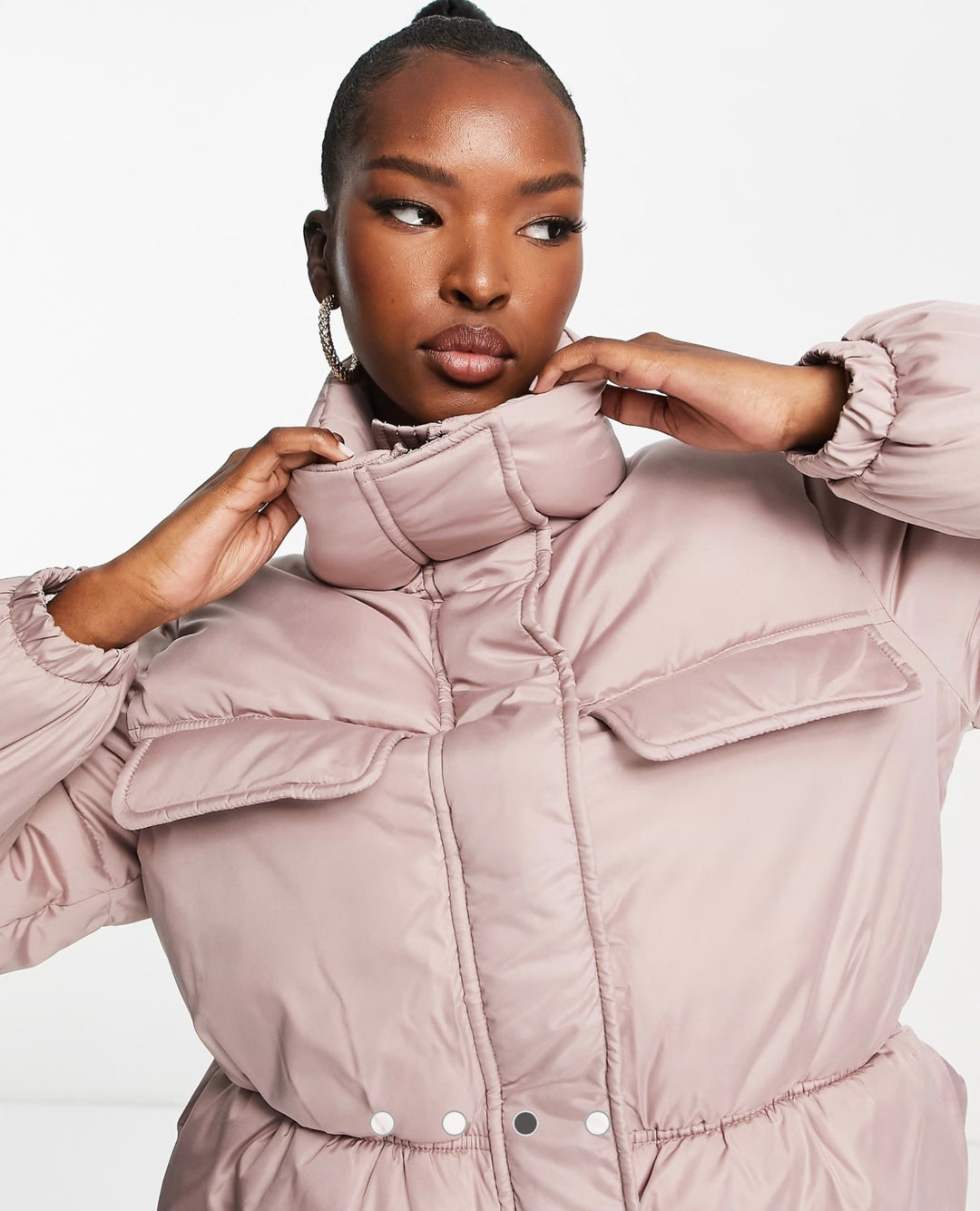 Threadbare Gemma cinched waist hooded puffer coat in taupe