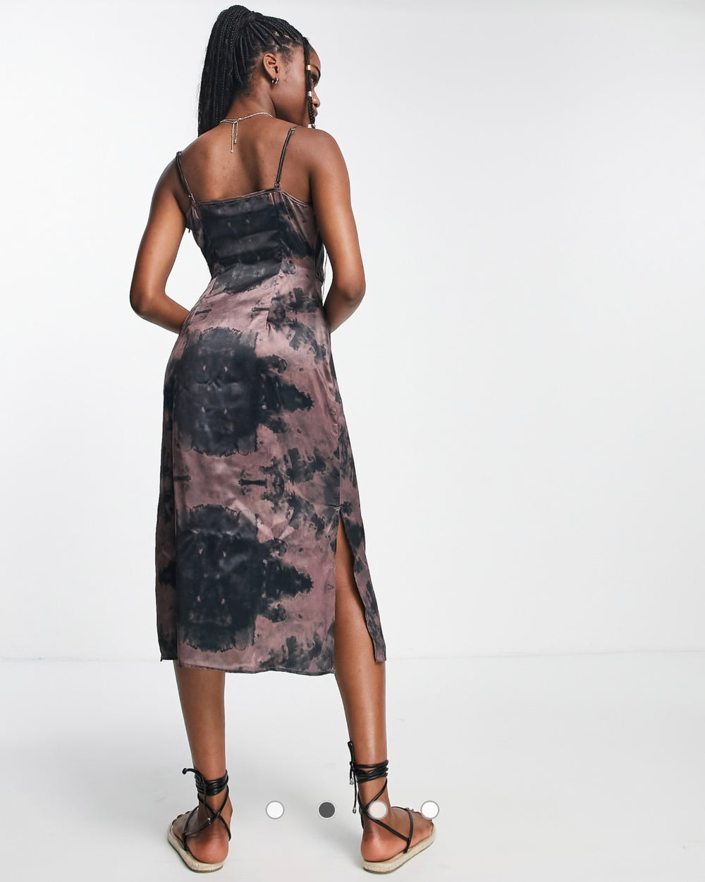 Brave Soul cowl neck satin midi dress with side slits in brown/black