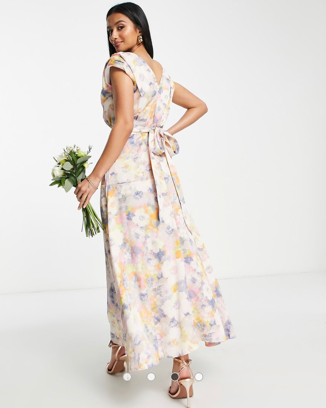 Liquorish Petite Bridesmaid plunge front maxi dress in ditsy floral