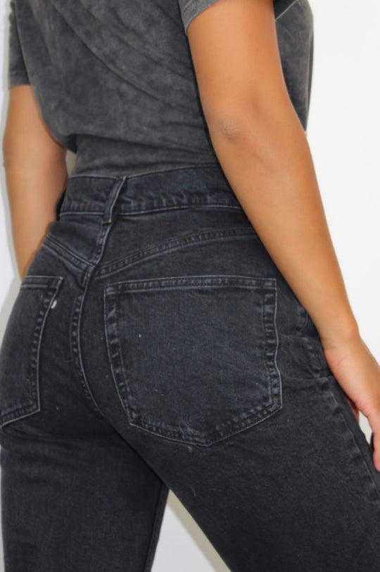 ASOS DESIGN high rise stretch 'slim' straight leg jeans in washed black