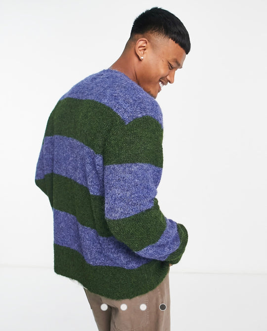 Damson Madder ombre stripe cardigan in blue and green
