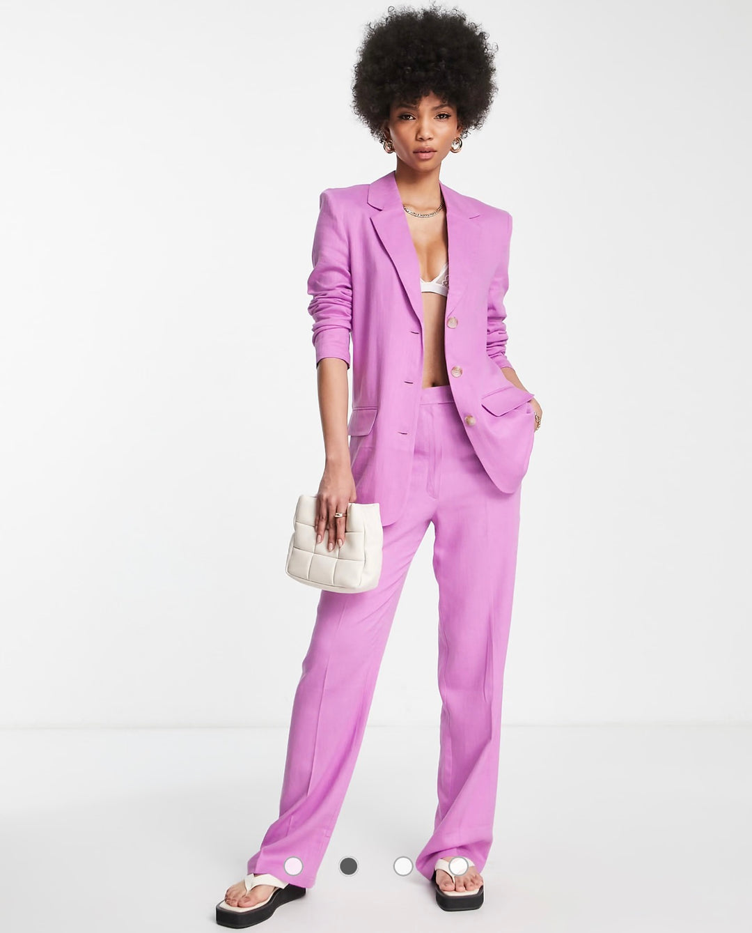 ASOS DESIGN Tall linen slim straight suit blazer in pink